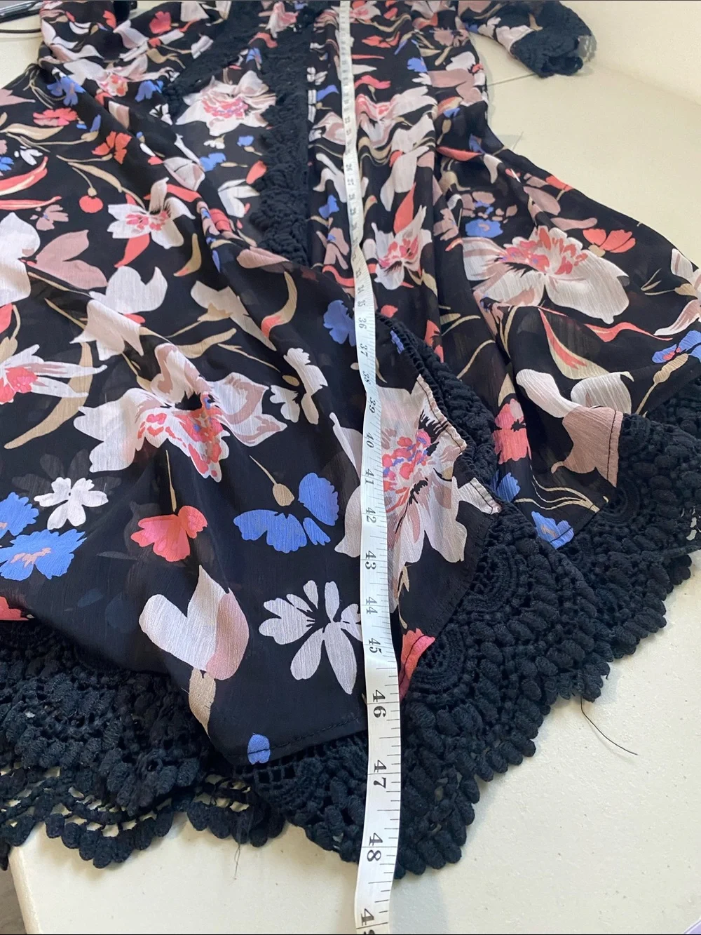 Torrid Floral Lace-Trim Sheer Kimono Duster - Black Floral sz 1X - Picture 11 of 16